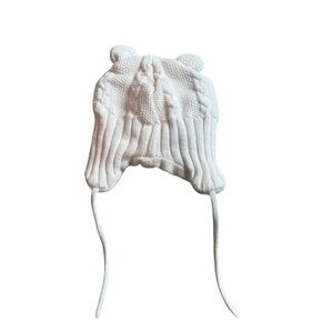 Warm winter hat Cream cable Knit Bear Ear Hat with Ear Flaps H&M Size 6-9 months
